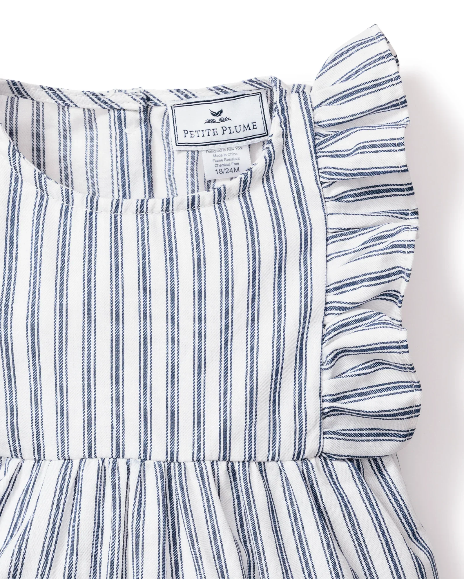 Baby's Twill Ruffled Romper- Navy French Ticking - Image 4