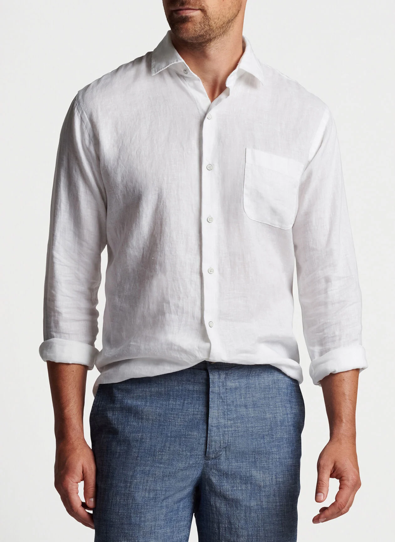 Coastal Garment Dyed Linen Sport Shirt- White - Image 4