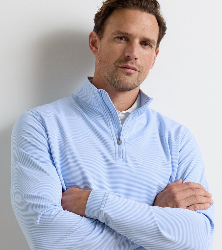 Perth Sugar Stripe Performance Quarter-Zip by Peter Millar - Cottage Blue w/ White - Image 5