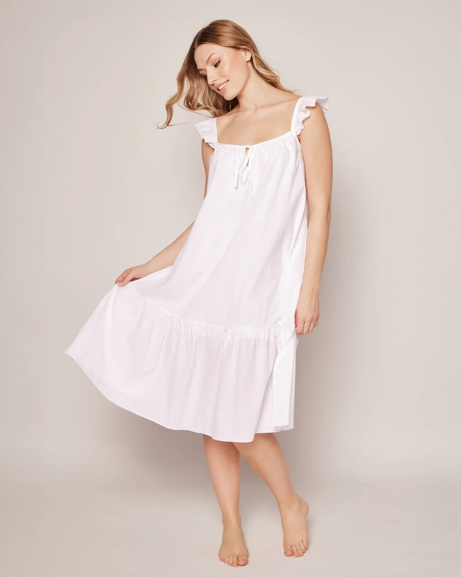 Women's Swiss Dots Celeste Nightgown- White - Image 4